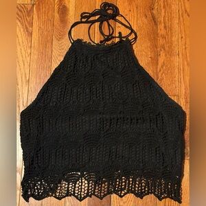 Gab & Kate Black Crochet Halter Top Boho Festival Cropped Tank Small S Medium M